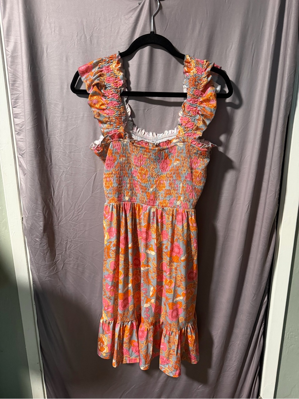 Floral Smocked Mini Dress in Pink & Orange